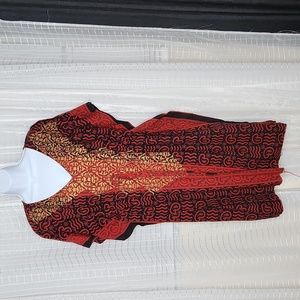 2/$25 or 3/$30 Red 100% Cotton Wax Cloth Kimono Kaftan Caftan House Dress  OSFM